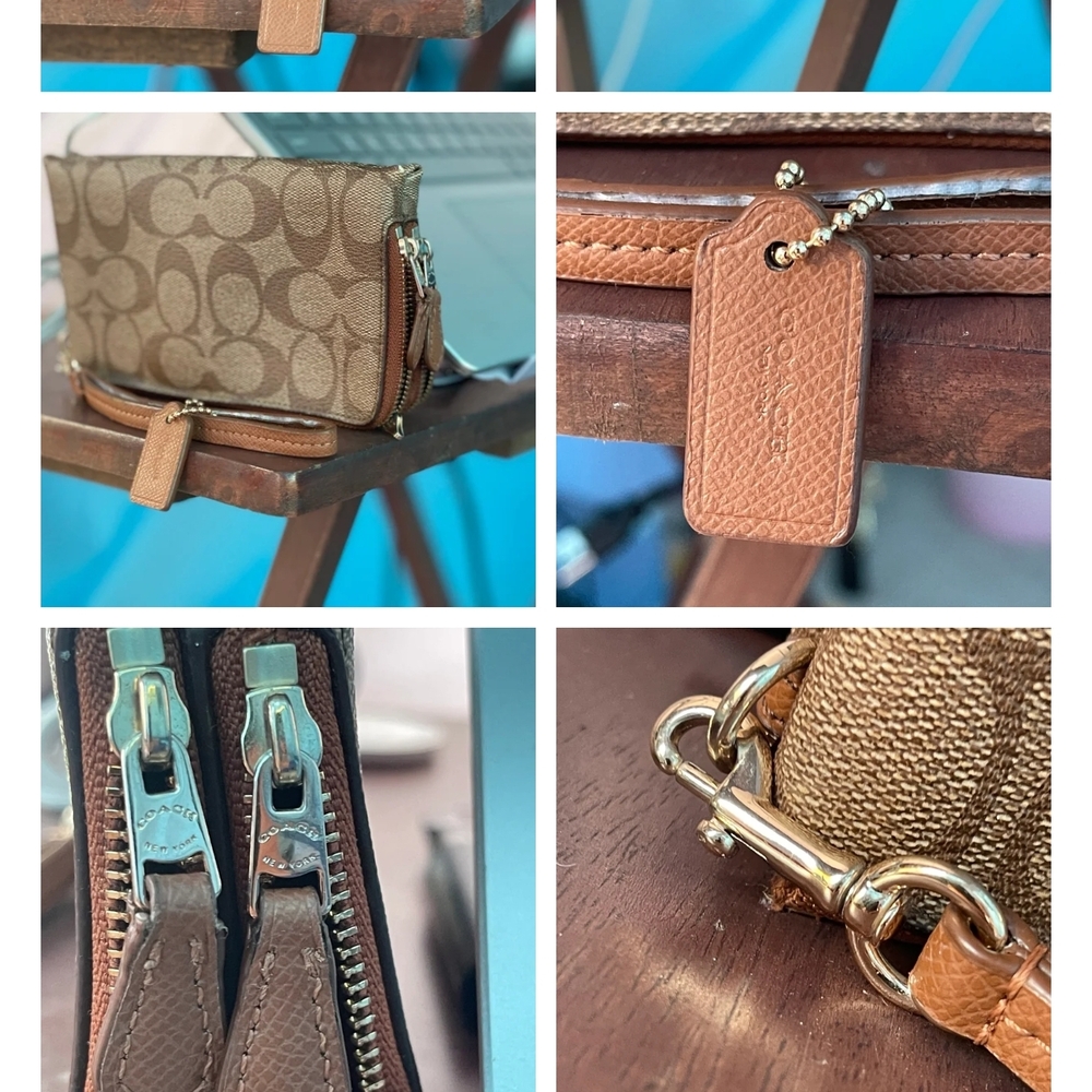 Coach Small Signature Canvas Cosmetic Case in Khaki/Tan